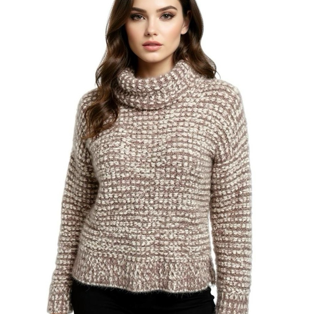 MORAL FIBER Sweater Womens Sz XL Mauve Chunky Preppy Open Knit Soft Turtle Neck
